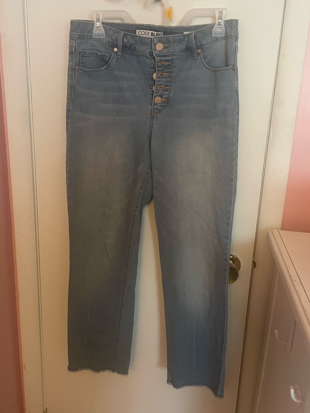 Code Bleu Light Blue High-Rise Button-Fly Cropped Jeans